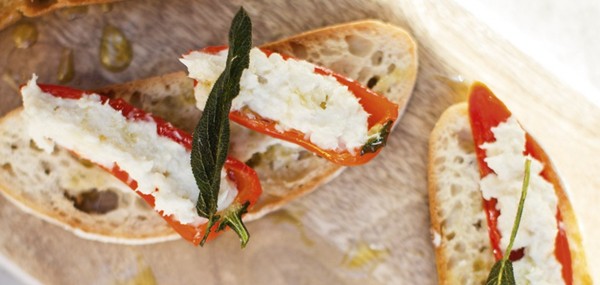 Peperoncini stuffed with salt cod on bruschetta