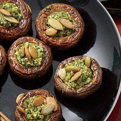 Pepita pesto-stuffed mushrooms