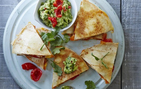 Peppadew chicken quesadillas with smoky chipotle sauce