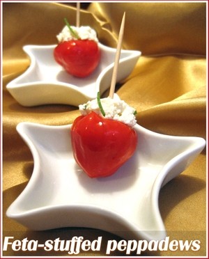 Peppadew peppers stuffed with feta, garlic and chives