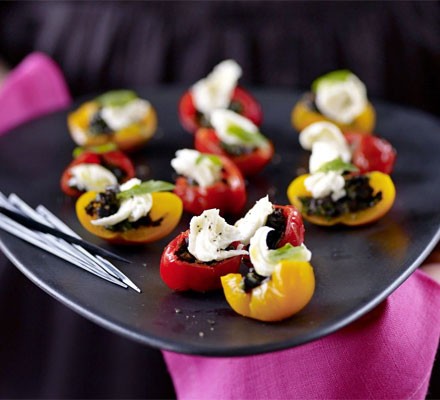 Peppadews stuffed with green olive tapenade and mozzarella