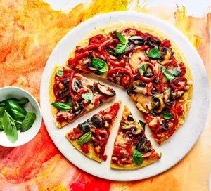 Pepper & mushroom socca pizza