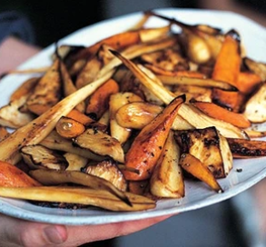 Pepper and honey-roasted roots