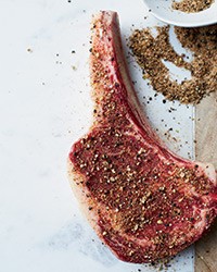 Pepper-and-spice-rubbed rib eye steaks