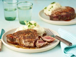 Pepper-crusted teriyaki tuna & wasabi smashed potatoes