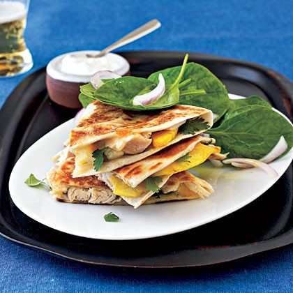 Pepper Jack, chicken, and peach quesadillas