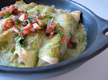 Pepper Jack enchiladas with tomatillo sauce
