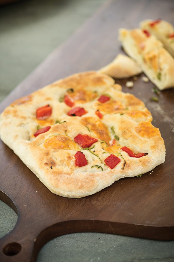 Pepper Jack, jalapeño, and roasted red pepperfilled flatbread recipe