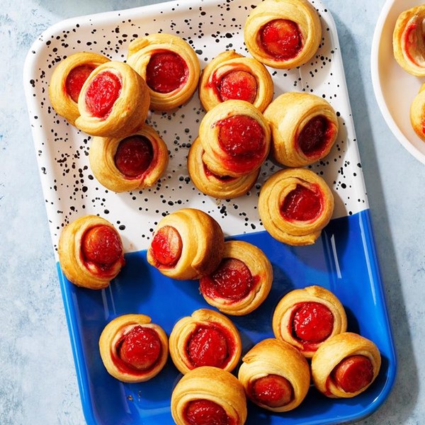 Pepper jelly hogs in a blanket