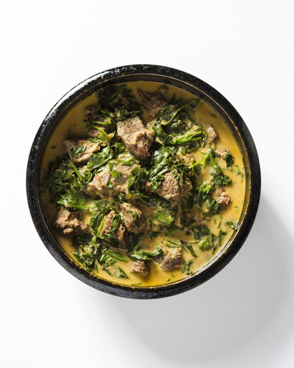 Pepper-lemon beef and spinach stew