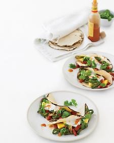 Pepper, pineapple, and bean breakfast tacos