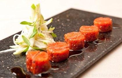 Peppered Alaska salmon with rémoulade and pastis sauce