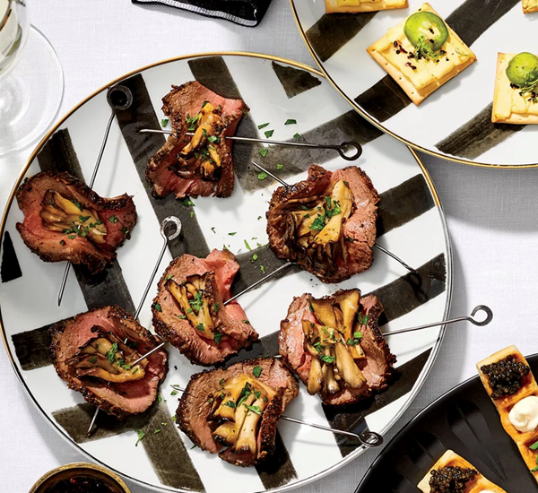 Peppered beef and hen-of-the-woods bundles