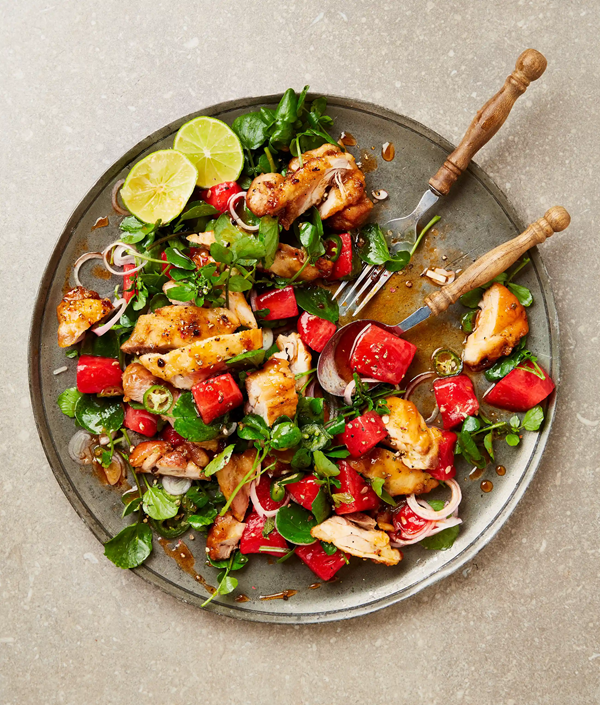 Peppered chicken and pickled watermelon salad