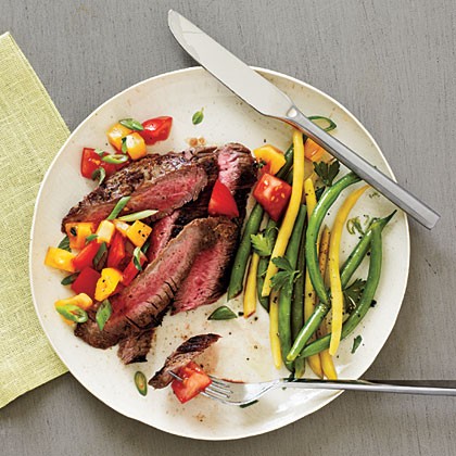 Peppered flank steak and salsa