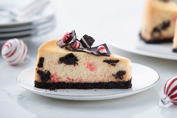 Peppermint bark cookies and cream cheesecake