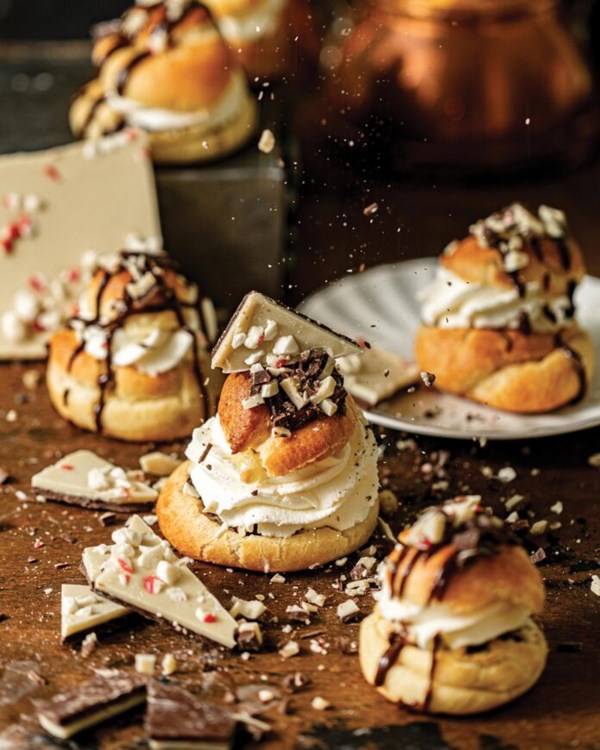 Peppermint bark cream puffs