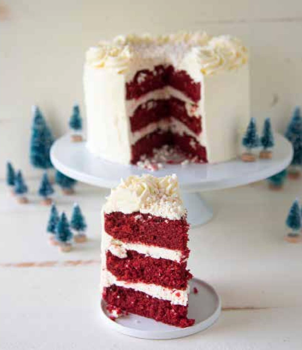 Peppermint bark red velvet layer cake