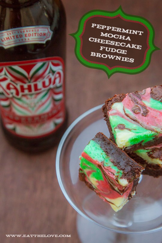 Peppermint cheesecake brownies with Kahlúa peppermint mocha 