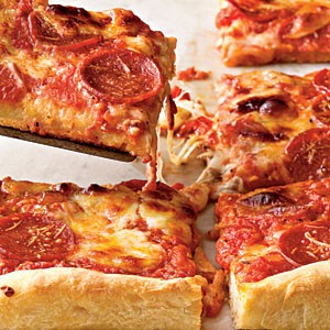 Pepperoni deep-dish pizza