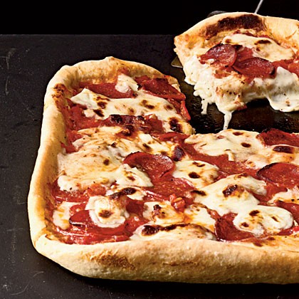Pepperoni deep-dish pizza