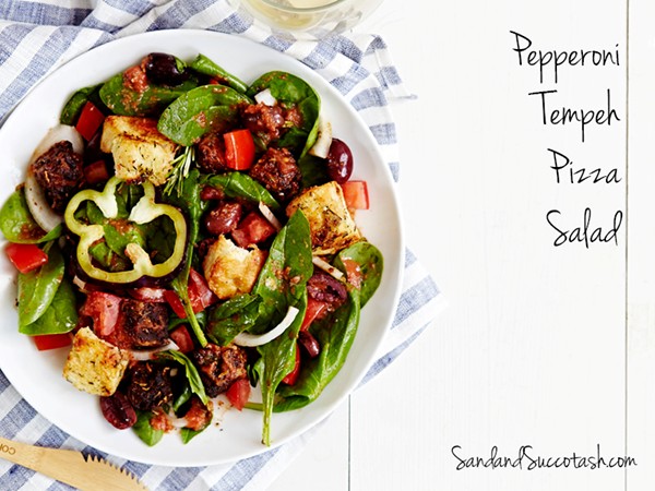 Pepperoni tempeh pizza salad
