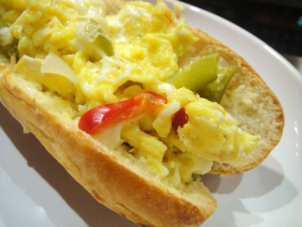 Peppers and eggs sandwich