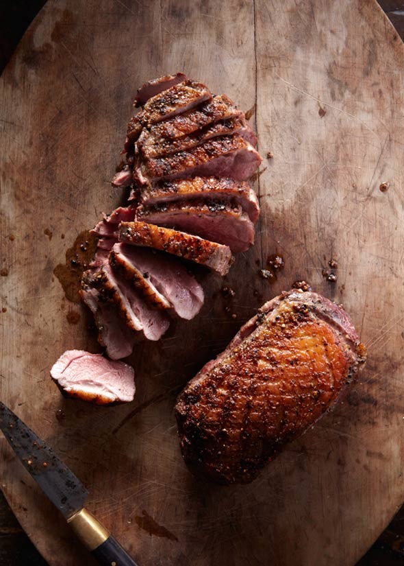 Peppery duck steaks with parsley salad