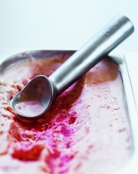 Peppery pink strawberry ice cream