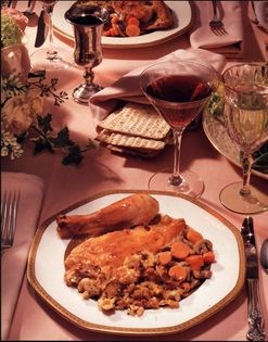 Perfect roast chicken stuffed with spicy matzoh brei