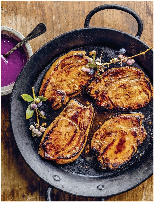 Perfectly brined pastured pork chops with PB&J sauce