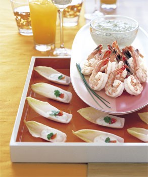 Perfectly poached shrimp with green goddess sauce
