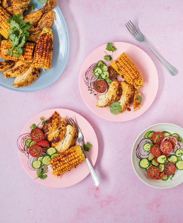 Peri peri-style chicken with corn