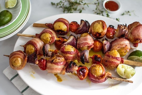 Perline potato and bacon skewers