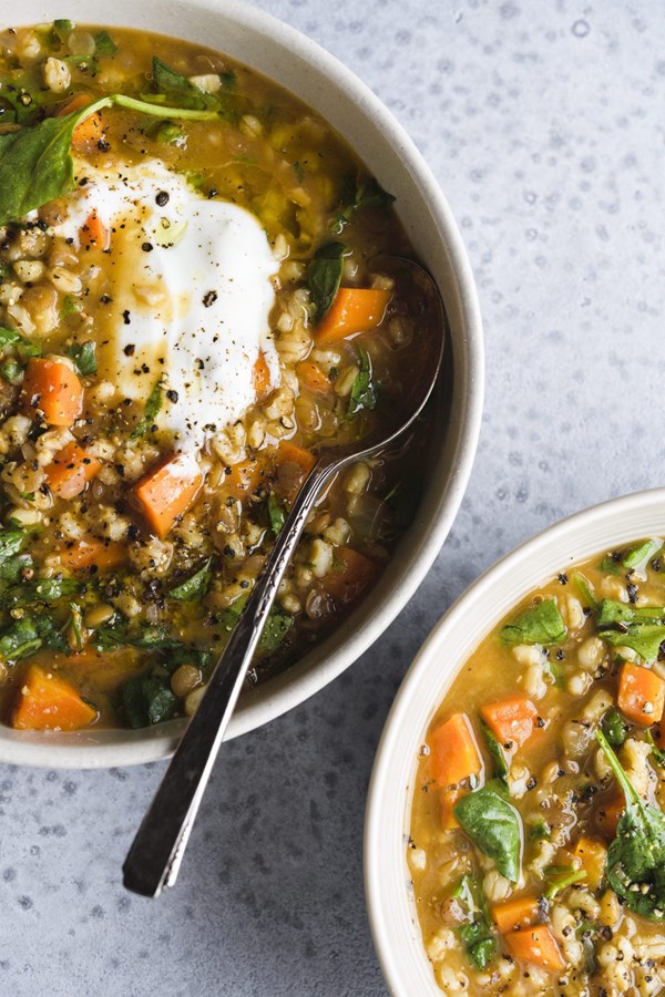 Persian barley-lentil soup with spinach