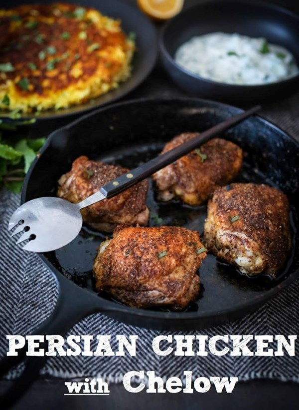 Persian chicken with chelow and yogurt sauce