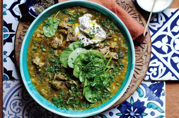 Persian chunky lamb soup (Ash-e sholeh qalamkar)