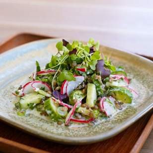 Persian cucumber salad with lentils & sprouts