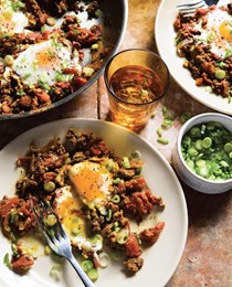 Persian eggs with spiced beef and tomatoes