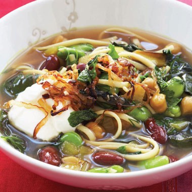 Persian New Year's soup with beans, noodles, and herbs (Ash-e-reshteh)