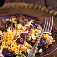 Persian rice with meatballs and sour cherries
