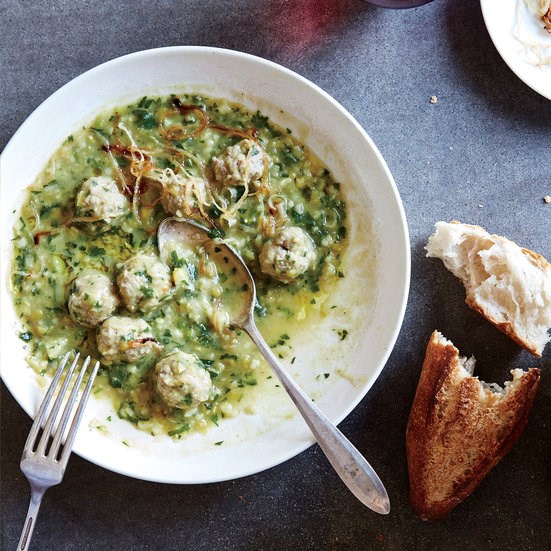 Persian split pea and rice soup with lamb meatballs