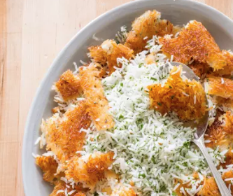 Persian-style rice with golden crust (Chelow)