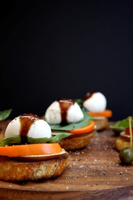 Persimmon pear Caprese toast