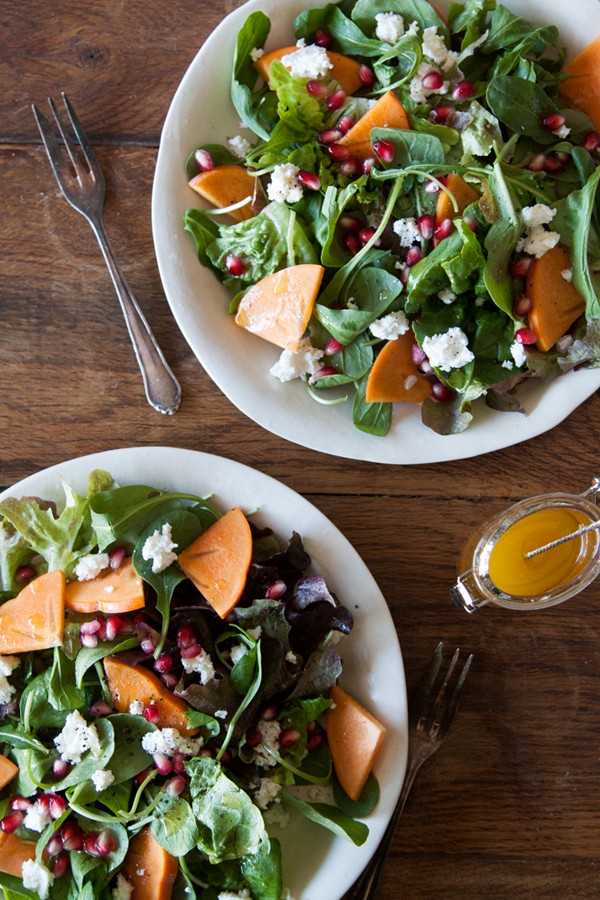Persimmon, pomegranate and ricotta salad