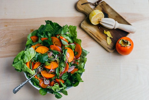 Persimmon, radish, and watercress salad