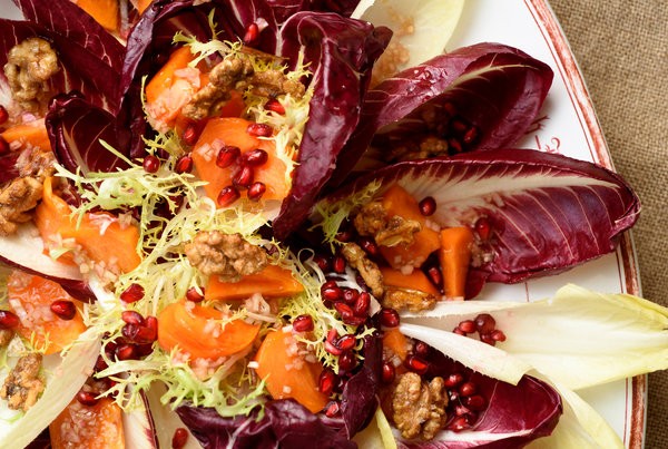Persimmon salad with pomegranate and walnuts