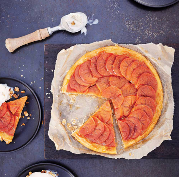 Persimmon tarte Tatin with maple-walnut ice cream