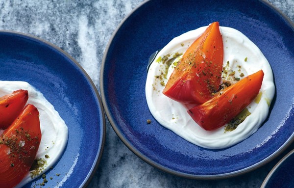 Persimmons with Greek yogurt and pistachios