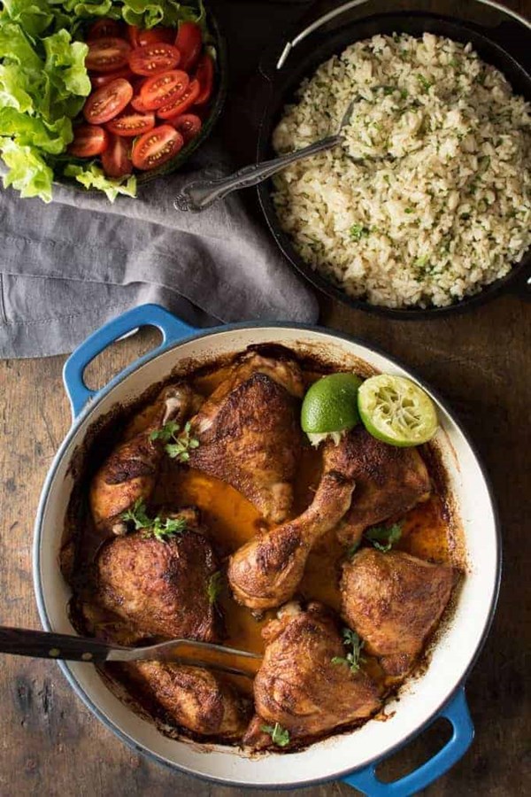 Peruvian roast chicken with garlic butter rice
